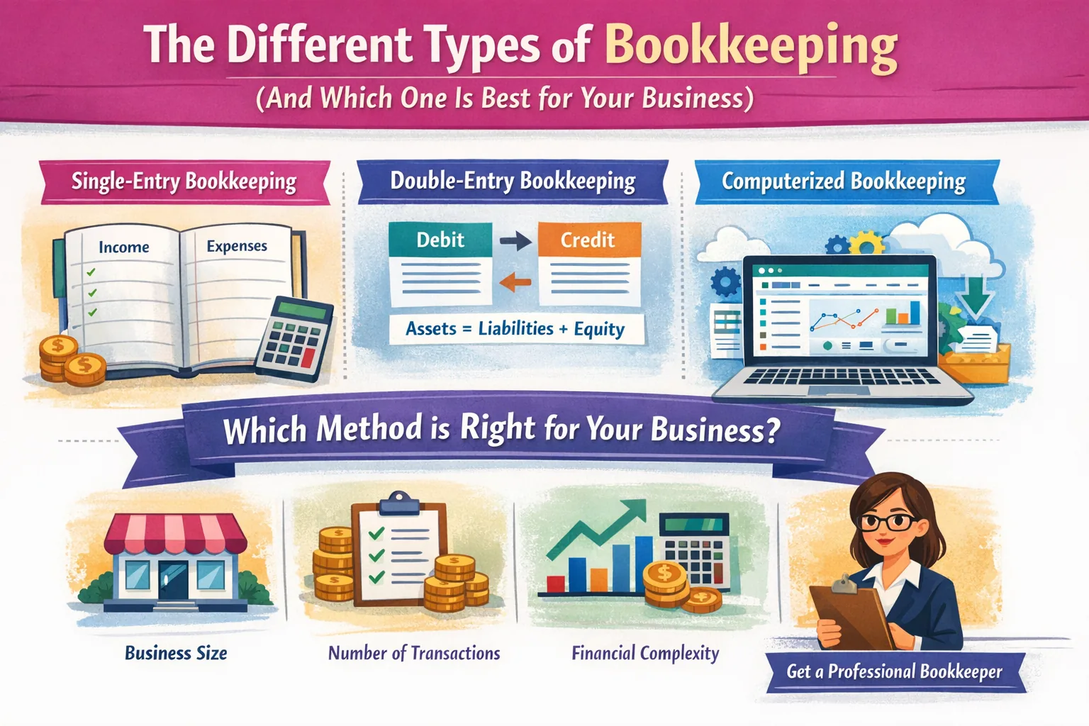 Comparing single-entry, double-entry and computerized bookkeeping