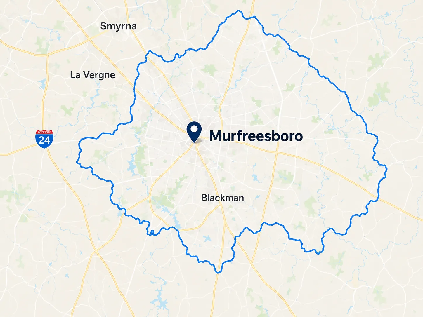 Map of the Murfreesboro and Rutherford County online bookkeeping service area