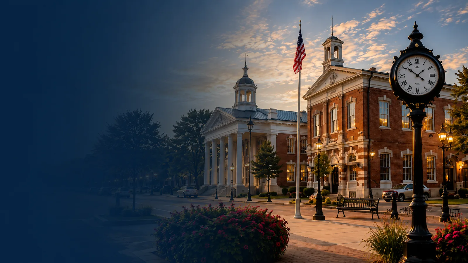 Historic downtown Franklin, Tennessee at dusk