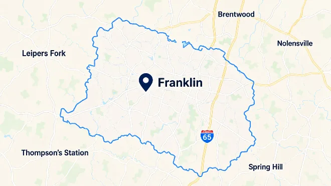 Map of the Franklin and Williamson County online bookkeeping service area
