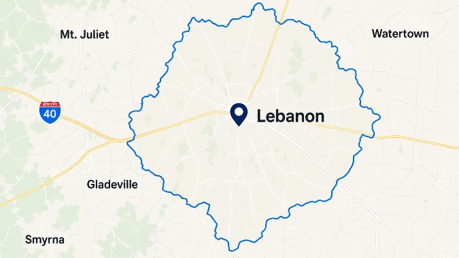 Map of the Lebanon and Wilson County online bookkeeping service area